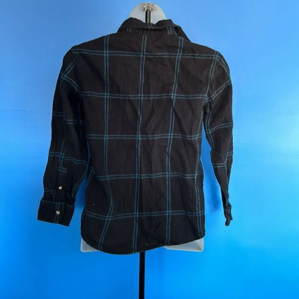 Old Navy Boy's Black Plaid Flannel Shirt Button Down Size Medium